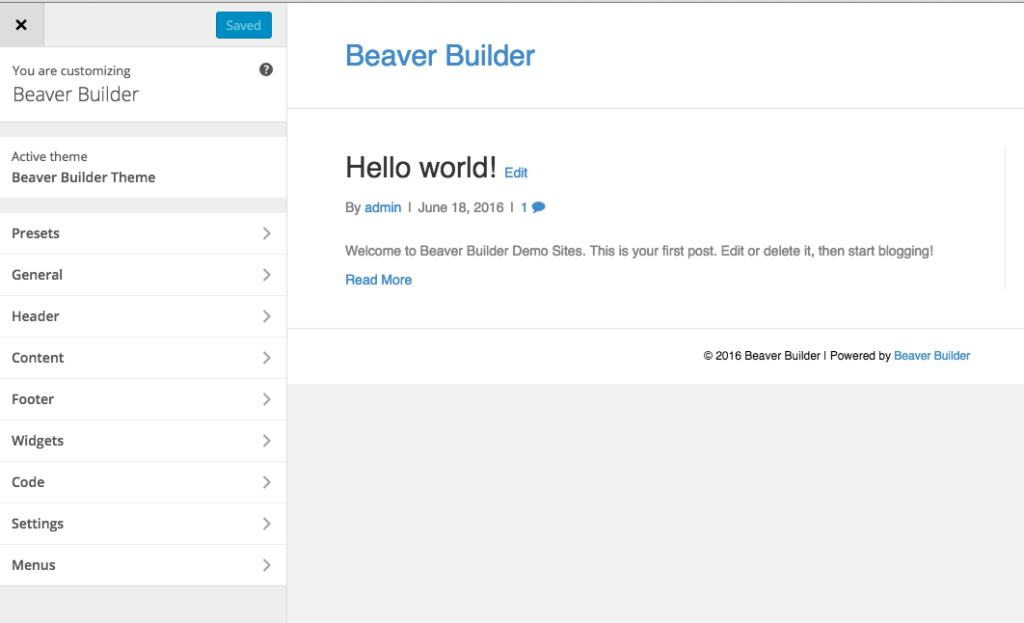 Beaver Builder Theme Customizer