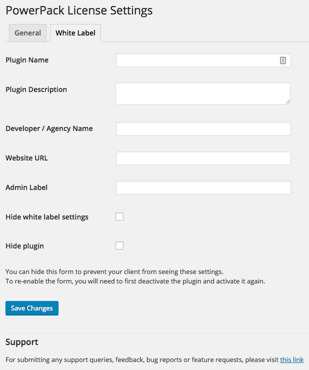 PowerPack White Label Settings