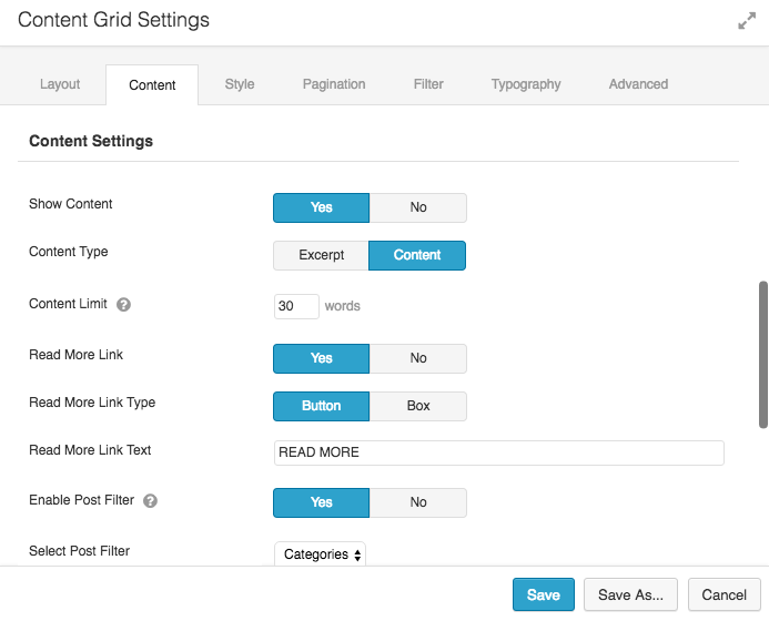 Content Grid Settings 1