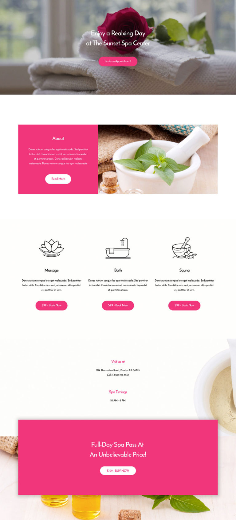 Free Spa Landing Page Template for Beaver Builder PowerPack Beaver