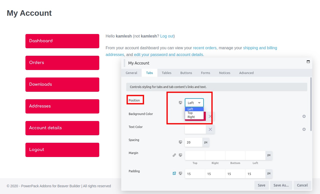 How to Align Tab Items Horizontally or Vertically? PowerPack Beaver