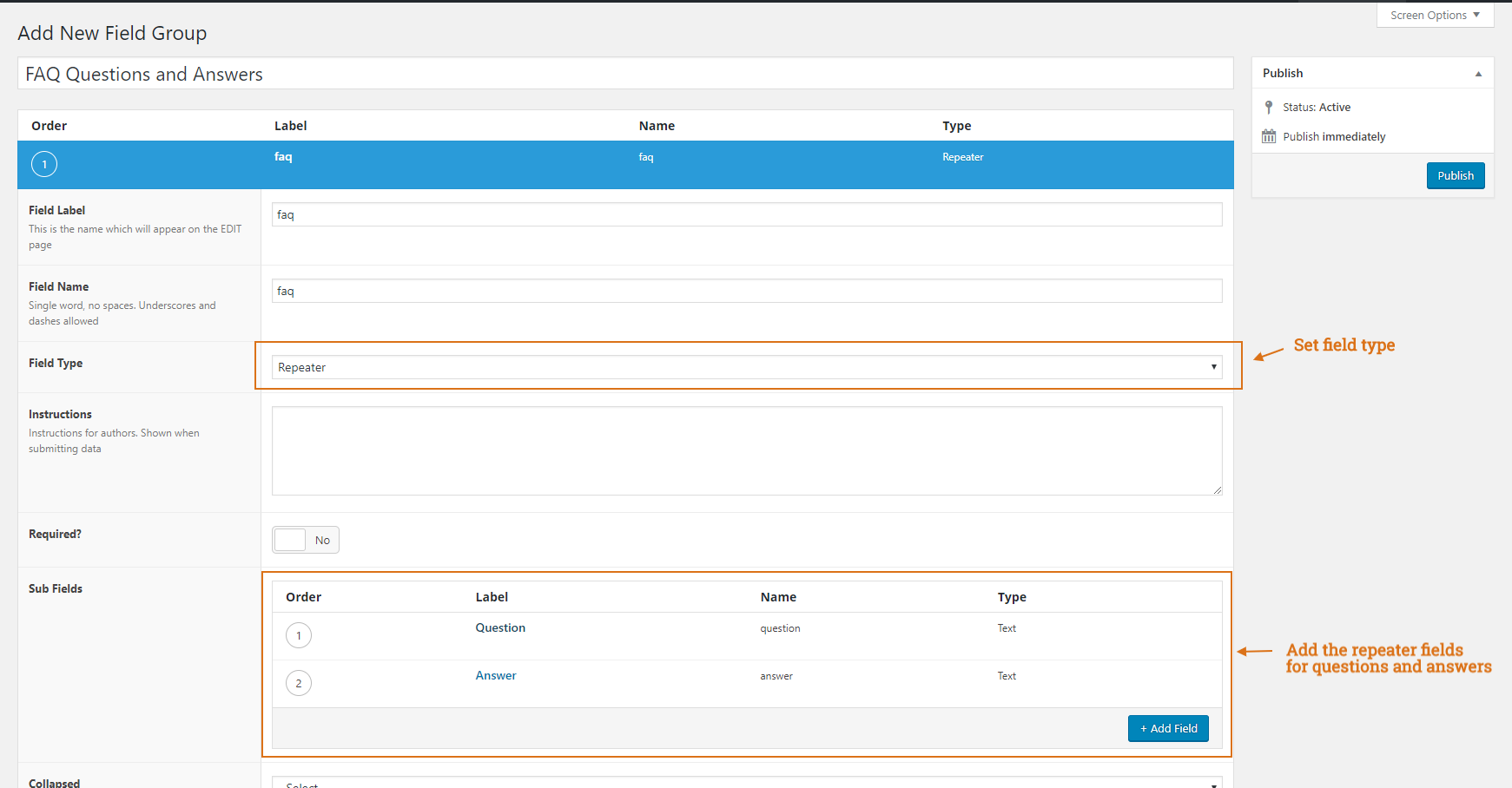 How to Setup FAQ using Advanced Custom Fields (ACF) Repeater Field