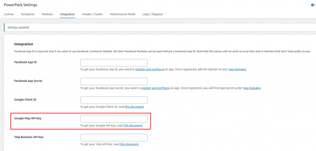Google Maps API Key in PowerPack Settings