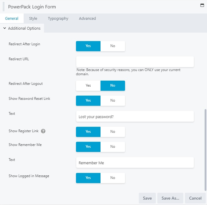 advanced settings login form