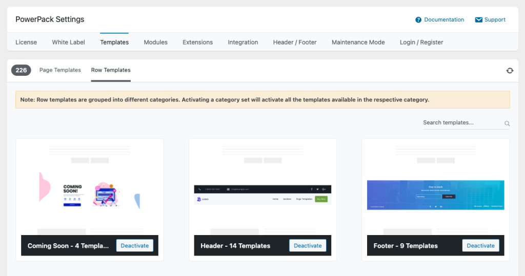 Row Templates in backend