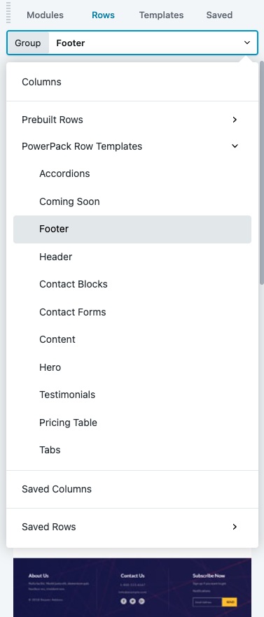 PowerPack Row Templates in the builder