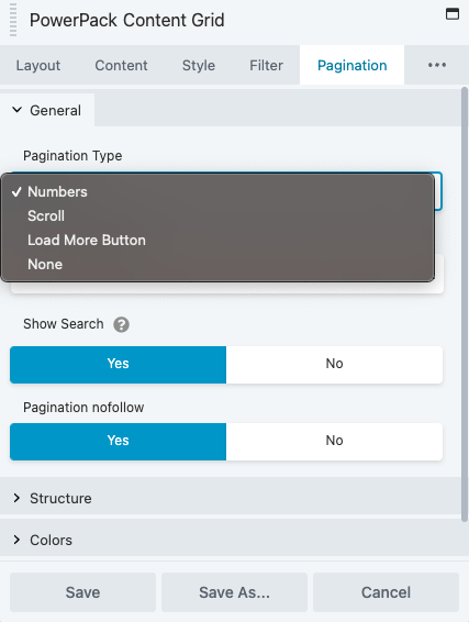 Content Grid Pagination Setting