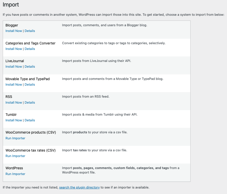 WordPress importer