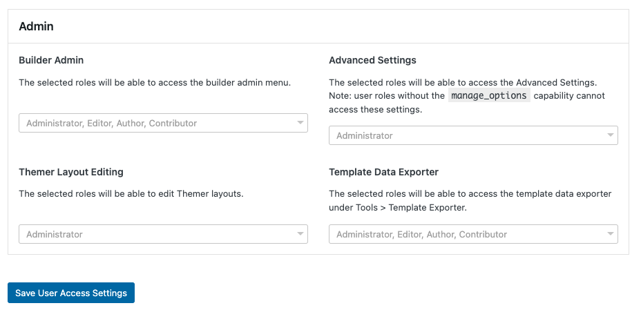 Beaver Builder user access settings
