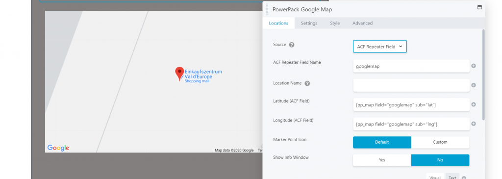 Using Shortcode in PowerPack Google Map Module