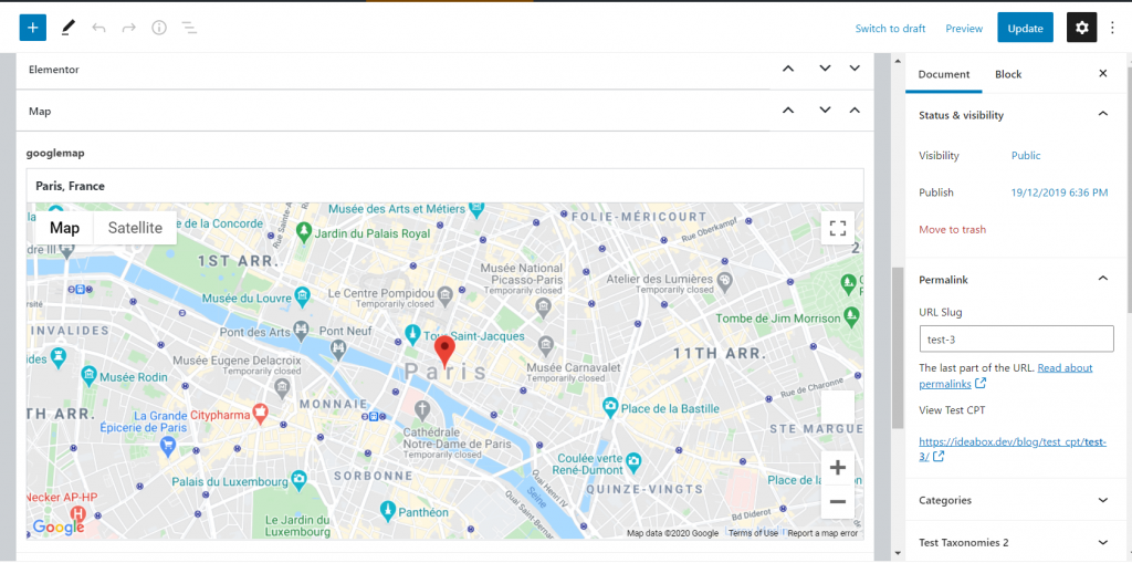 ACF Pro Google Map Field in Post Editor Window