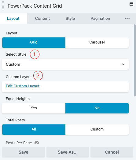 Configure the layout in Content Grid