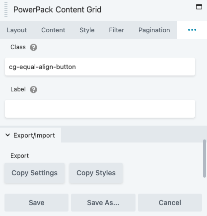 Equal align button CSS class in PowerPack Content Grid
