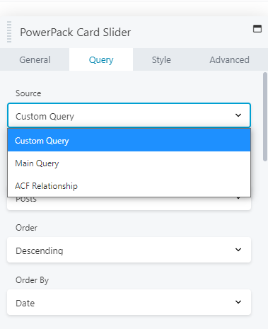 advanced options with card slider module